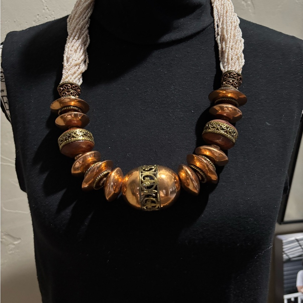 Chic Copper and Cream Beaded Necklace